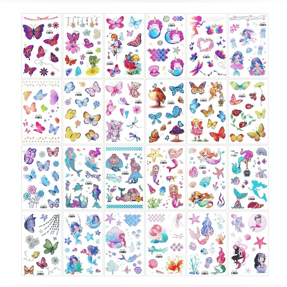 NEW Glitter Temporary Tattoo, 24 Sheets 240+ Glitter Metallic Tattoos